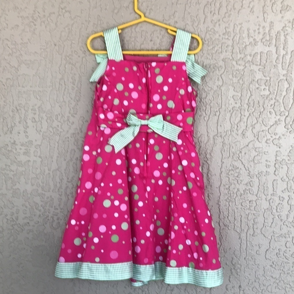 Bonnie Jean Pink Polka Dot Gingham Bow Sundress Girls Size 5 - Picture 4 of 10